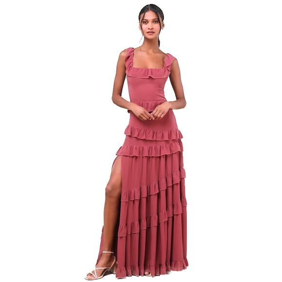 Lulus Compelling Romantic Rusty Rose Ruffled Tiered Maxi Dress Size S - Picture 8 of 11
